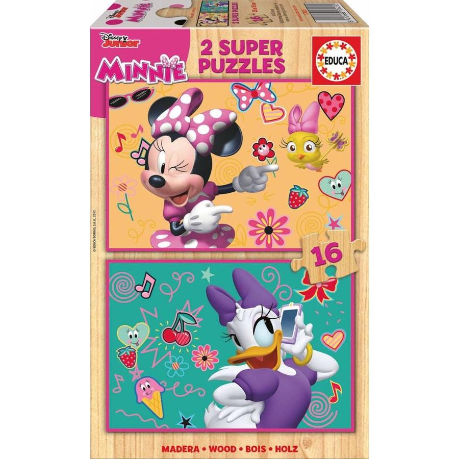 WOOD: Disney Minnie and the Happy Helpers - 2 puzzles x 16 pieces-1