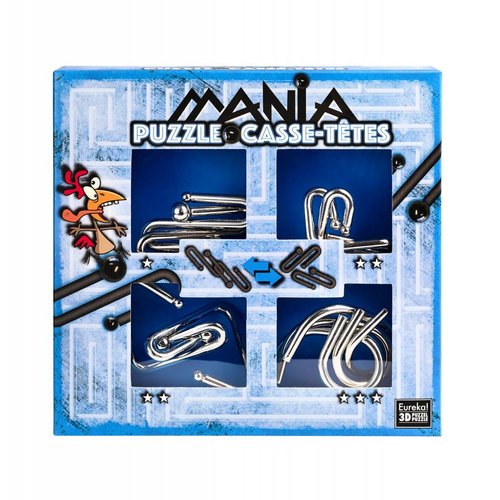  Eureka Mania Puzzels - Blauw - 4 metalen breinbrekers in doos 