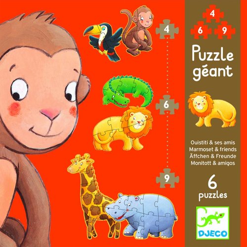  Djeco Krul de aap - 6 puzzels - 4, 6 en 9 stukjes 