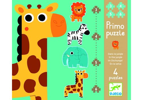  Djeco Animaux de la jungle - 4 puzzles - 3, 4, 5 et 6 bits 