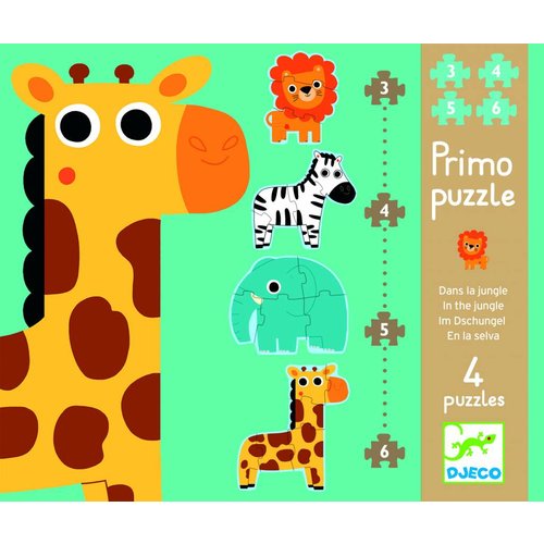  Djeco Diertjes uit de jungle - 4 puzzels - 3, 4, 5 en 6 stukjes 