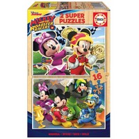 Educa - 2x16 Mickey & Minnie, 2 Puzzles de Bois écologiques