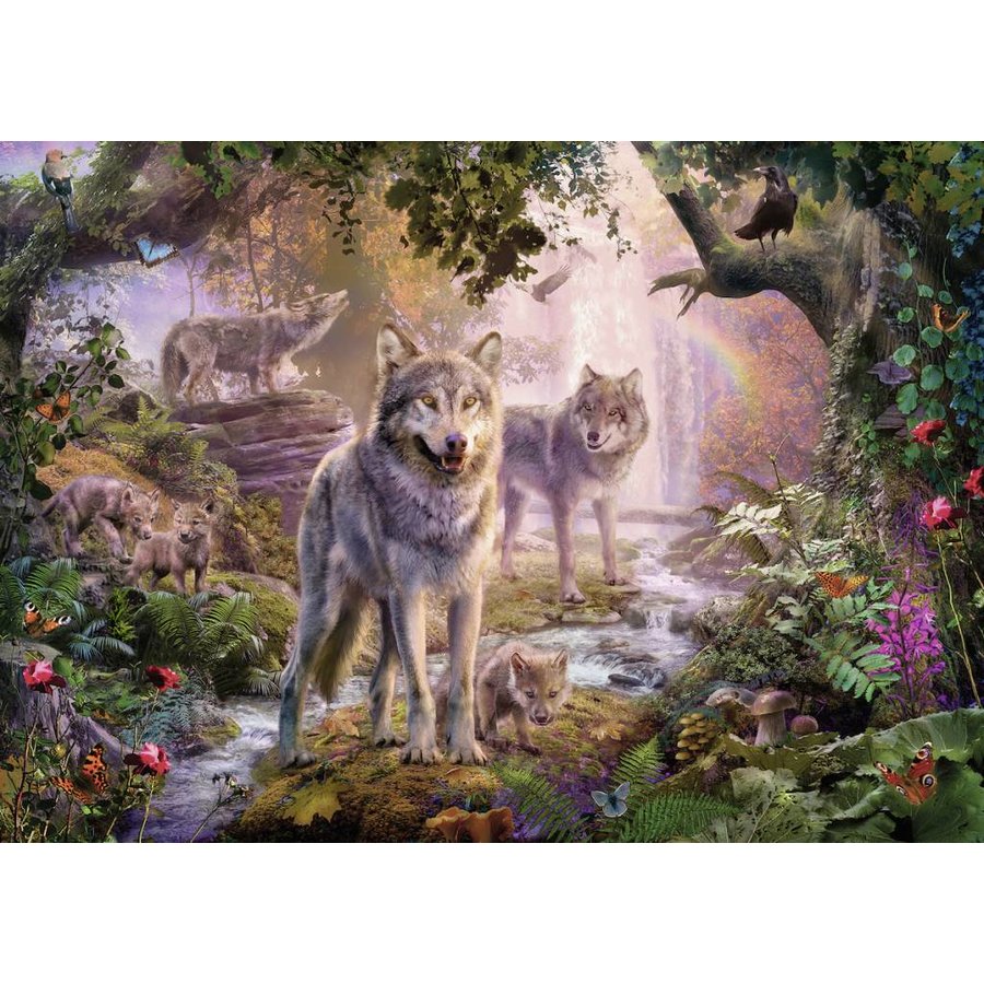 Famille de loups en été - puzzle de 1000 pièces-1