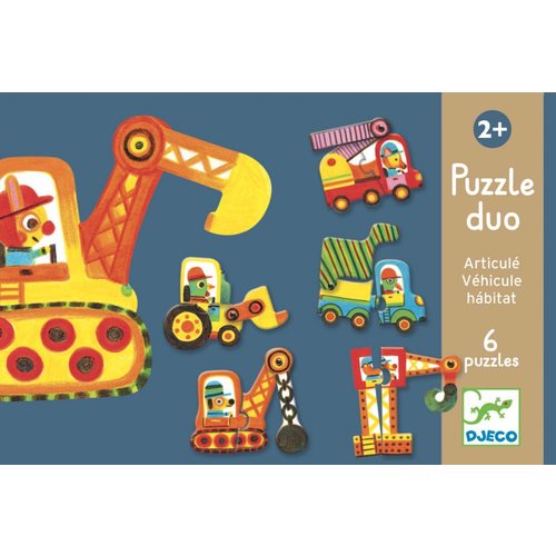  Djeco Puzzel duo - Bewegende auto's - 6 x 2 stukjes 