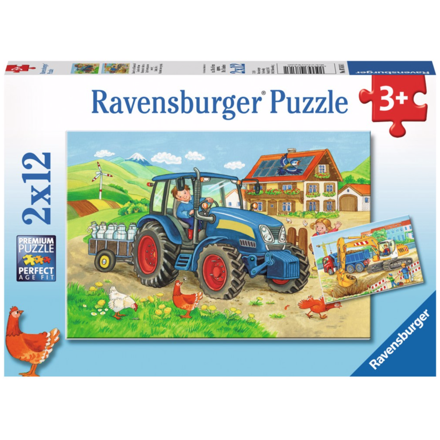 Construction site and farm - 2 puzzles of 12 pieces-1