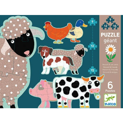  Djeco 6 giant farm animals - 9, 12 and 15 pieces 