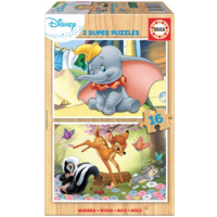 BOIS: Dumbo et Bambi - 2 puzzle de  16 pièces