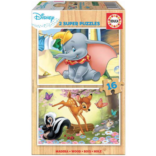  Educa HOUT: Dumbo en Bambi - 2 x 16 stukjes 