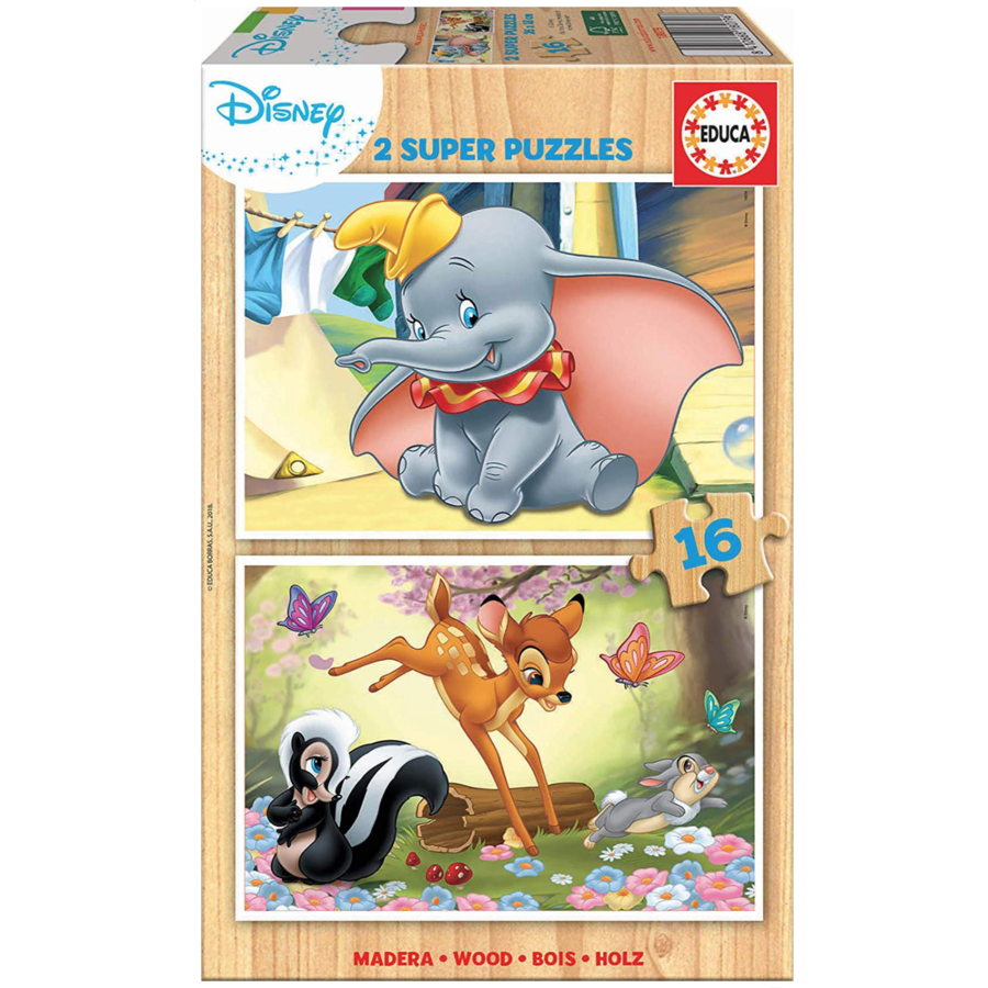 BOIS: Dumbo et Bambi - 2 puzzle de  16 pièces-1