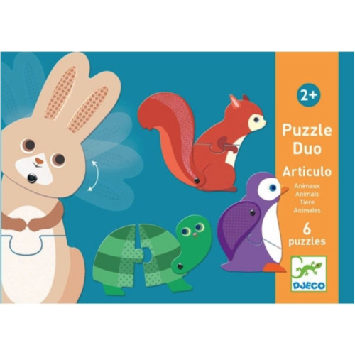  Djeco Puzzel duo - Bewegende dieren - 6 x 2 stukjes 