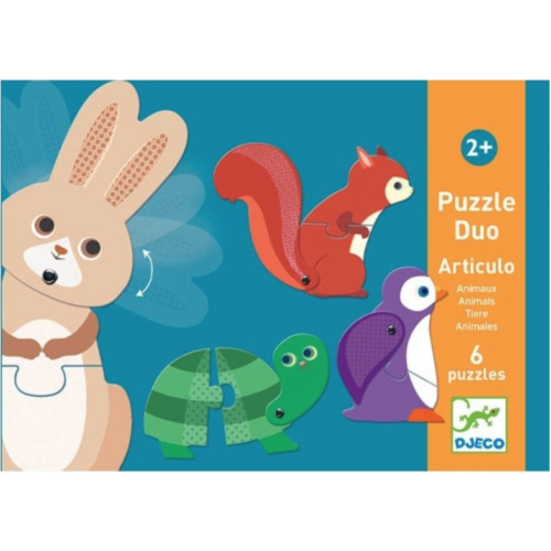  Djeco Puzzle duo - Animaux en mouvement - 6 x 2 pièces 