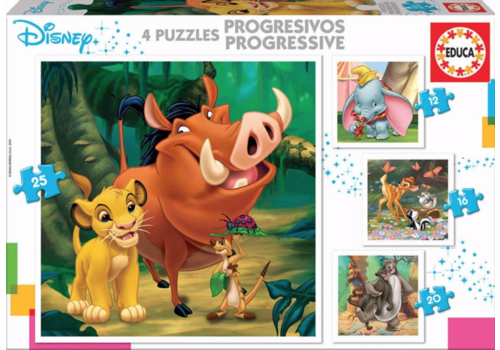  Educa 4 puzzles des animaux Disney  - 12, 16, 20 et 25 pièces 