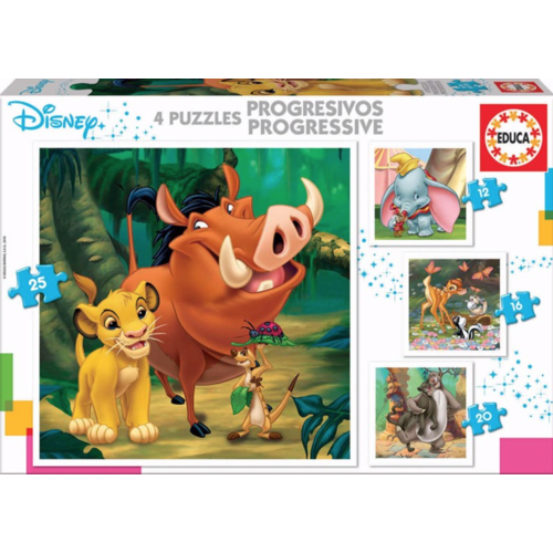  Educa 4 puzzels van Disney dieren - 12, 16, 20 en 25 stukjes 