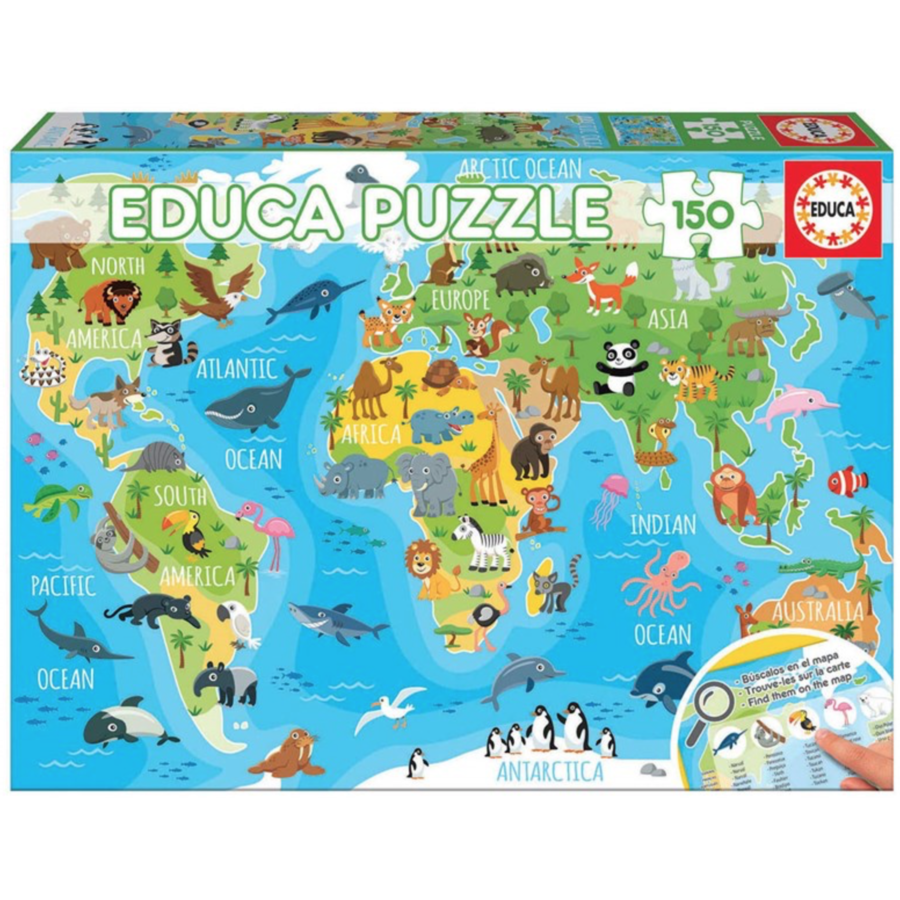 Wereldkaart dieren - puzzel van 150 stukjes-2