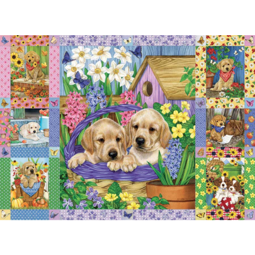  Cobble Hill Quilt met bloesems en puppies - 1000 stukjes 
