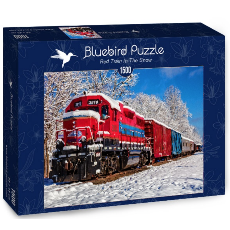 Un train rouge dans la neige - puzzle de 1500 pièces-2