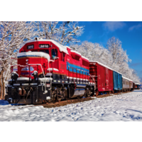 thumb-Rode trein in de sneeuw - puzzel van 1500 stukjes-1