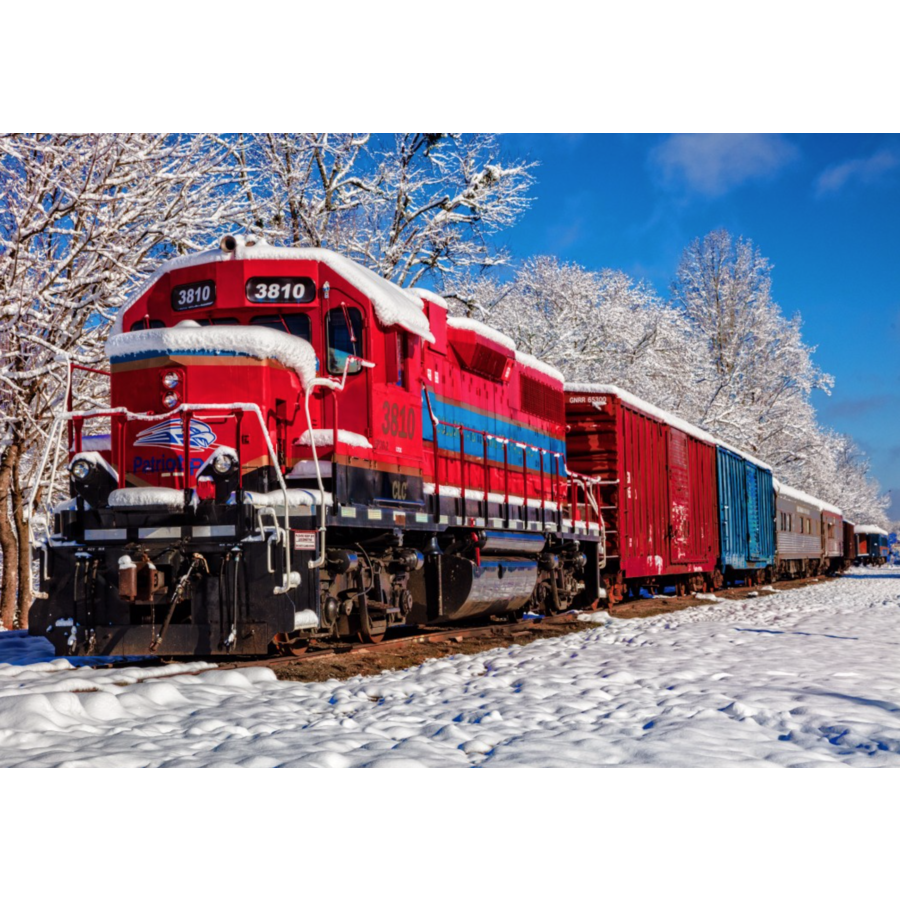 Rode trein in de sneeuw - puzzel van 1500 stukjes-1