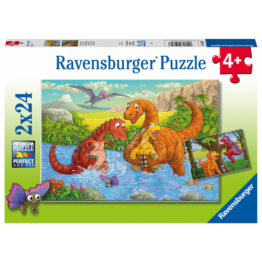 Des dinosaures joyeux - 2 puzzles de 24 pièces-1