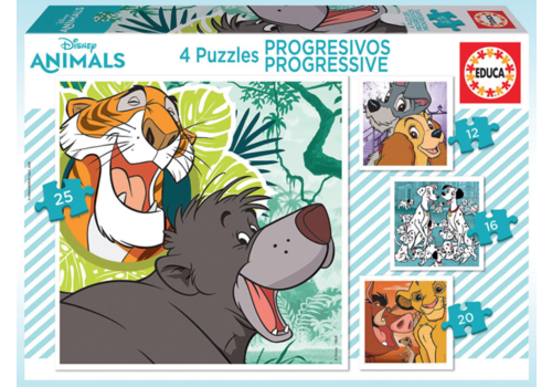  Educa 4 puzzles of Disney animals - 12, 16, 20 and 25 pieces 