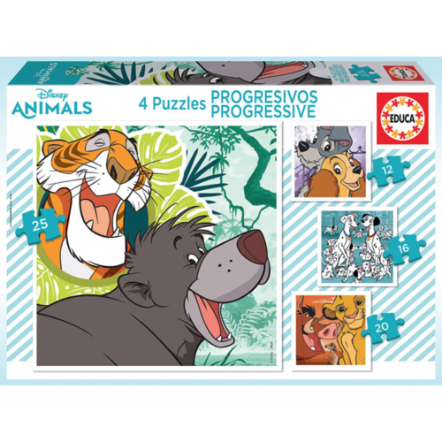  Educa 4 puzzles of Disney animals - 12, 16, 20 and 25 pieces 