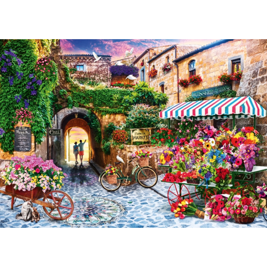 Le marché aux fleurs - puzzle de 1000 pièces-1