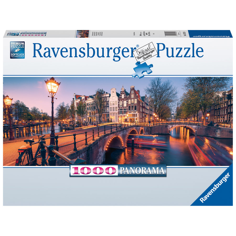 Evening in Amsterdam - 1000 piece panoramic jigsaw puzzle-1