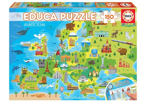 Puzzle World map with animals, 150 pieces