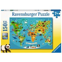 thumb-Dieren wereldkaart - puzzel van 150 stukjes-1