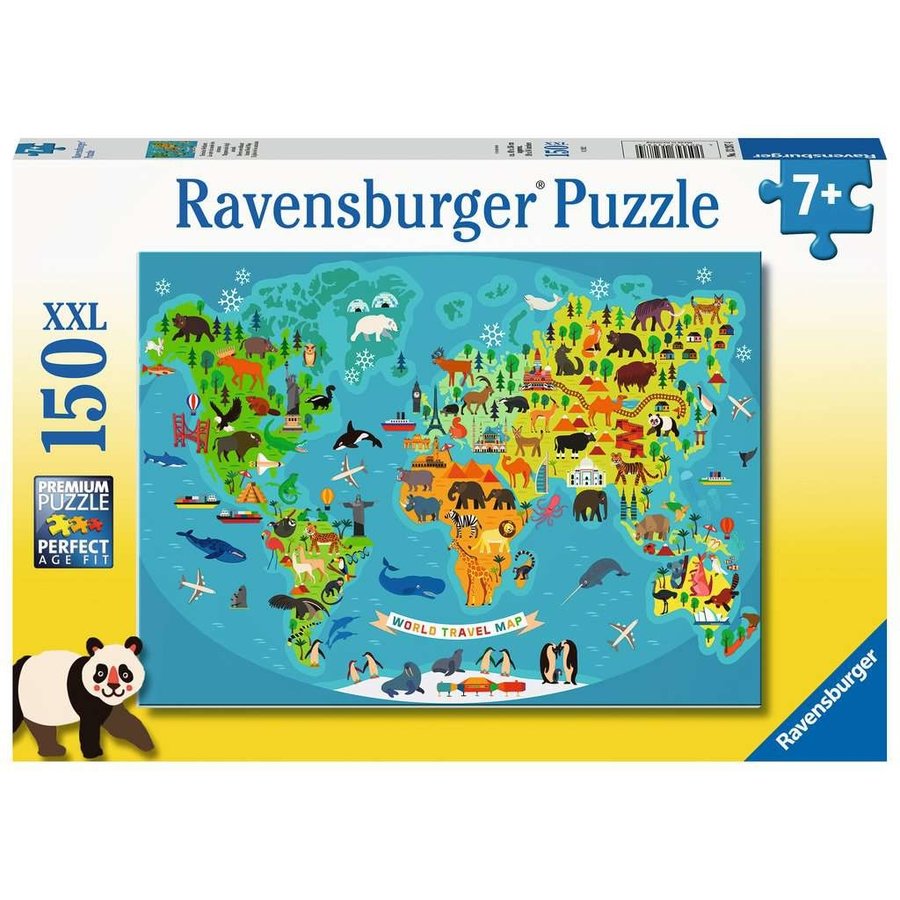Dieren wereldkaart - puzzel van 150 stukjes-1