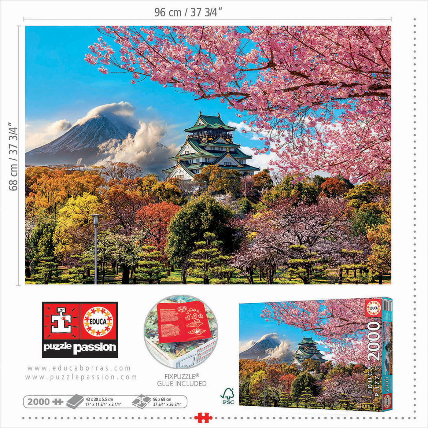 EDUCA Puzzle 3000 pièces : Mont Fuji et Pagode Chureito , Japon