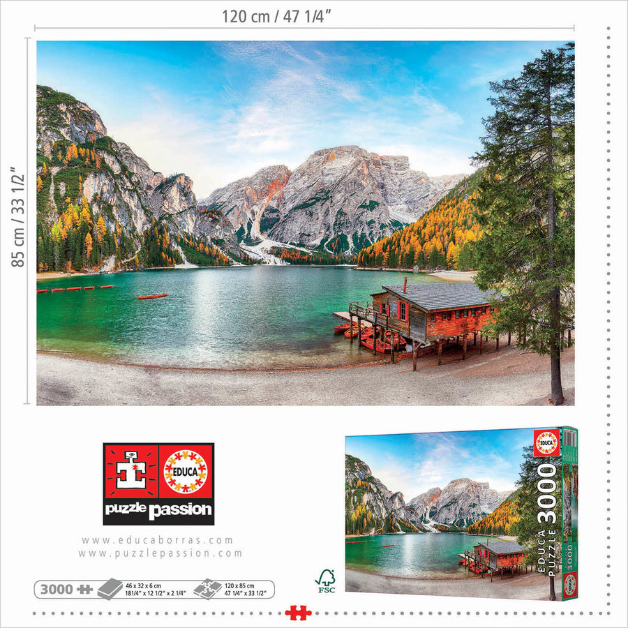 Lago di Braies en automne - puzzle de 3000 pièces-3