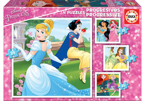  Educa 4 puzzels van Disney Prinsessen - 12, 16, 20 en 25 stukjes 