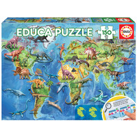 thumb-Wereldkaart Dinosaurussen - puzzel van 150 stukjes-1