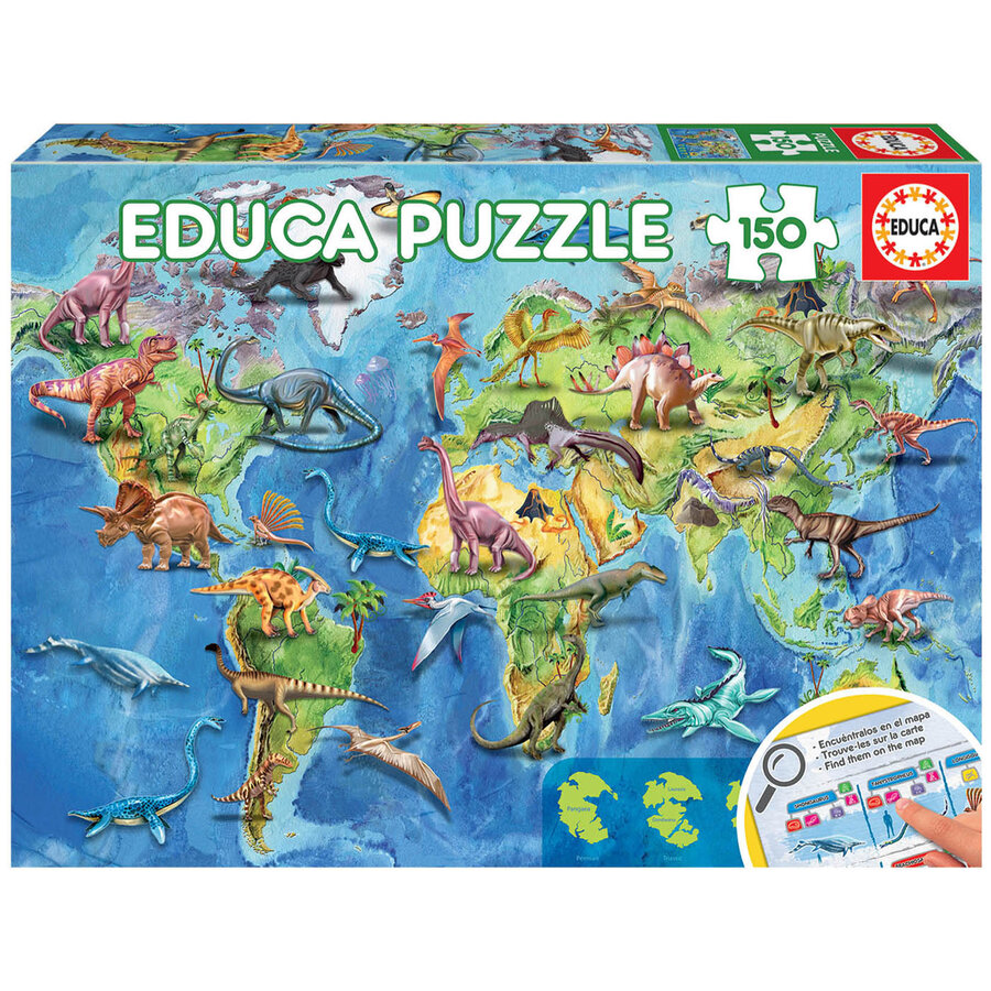 World map Dinosaurs - puzzle of 150 pieces-1