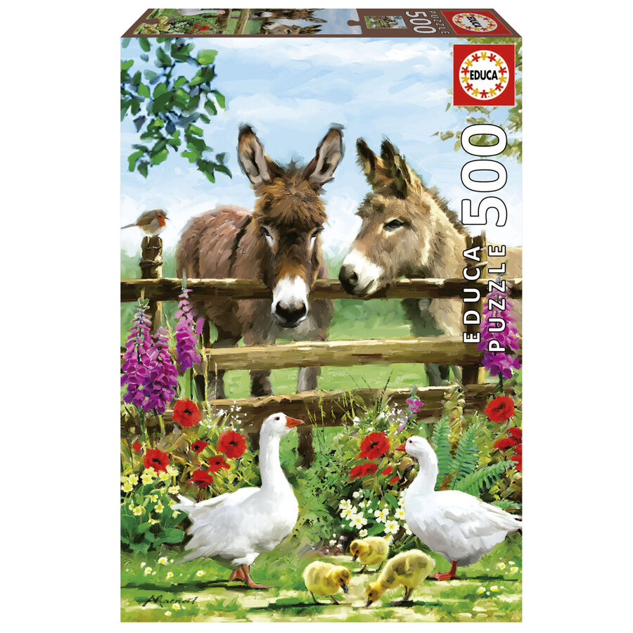 Donkeys at the fence - jigsaw puzzle of 500 pieces-1