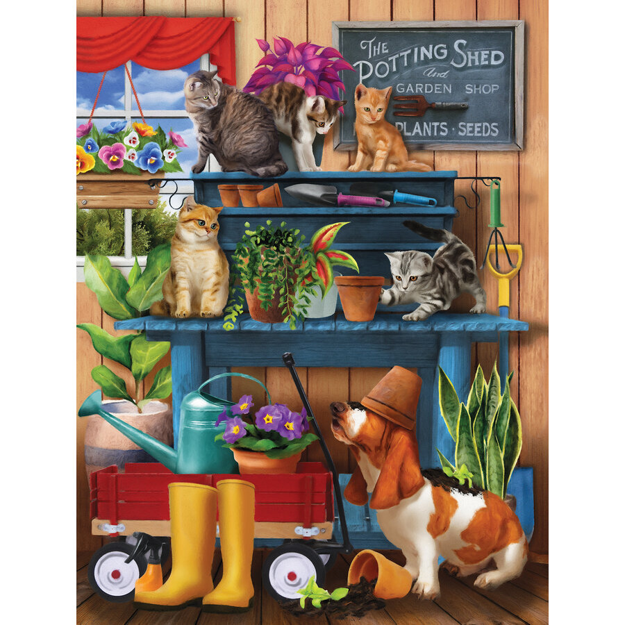 Trouble in the Potting Shed - jigsaw puzzle of 300 XXL pieces-1