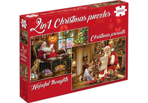  Tucker's Fun Factory Christmas Presents & Hopeful Thoughts - 2 in 1 Christmas Puzzle - 2 x 1000 pieces 