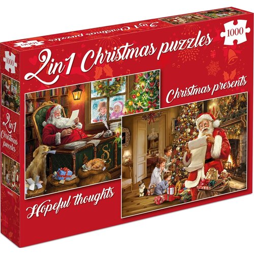  Tucker's Fun Factory Christmas Presents & Hopeful Thoughts - 2 in 1 Christmas Puzzle - 2 x 1000 pieces 