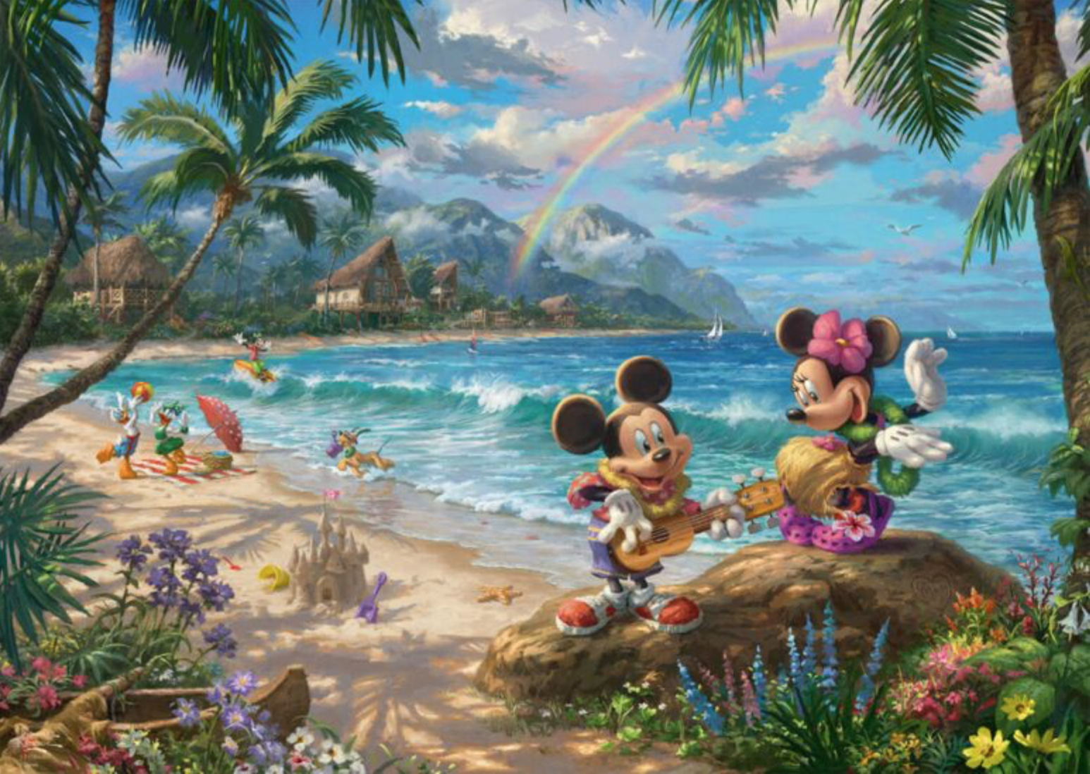 Thomas Kinkade DISNEY Mickey & Minnie Mouse Christmas Holiday Puzzle 1000  Piece