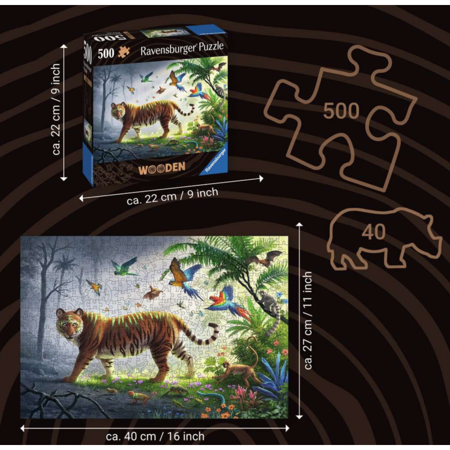 Tigre dans la jungle - Puzzle de contour en bois - 500 pièces-2