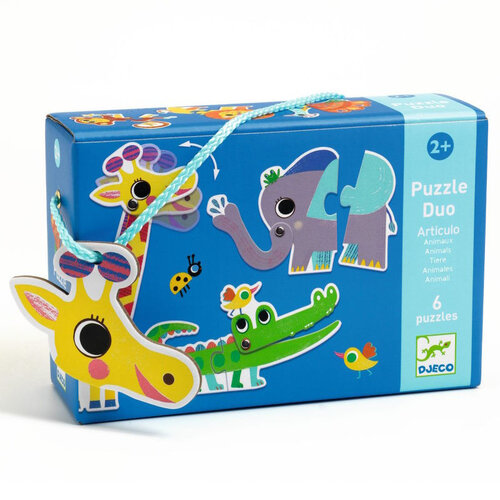  Djeco Puzzle duo - Animaux du Jungle en mouvement - 6 x 2 pièces 