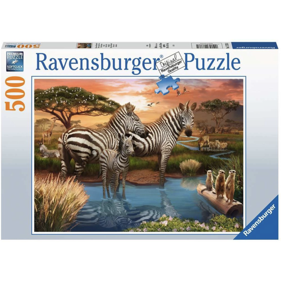 Zèbres au point d'eau - puzzle de 500 pièces-1