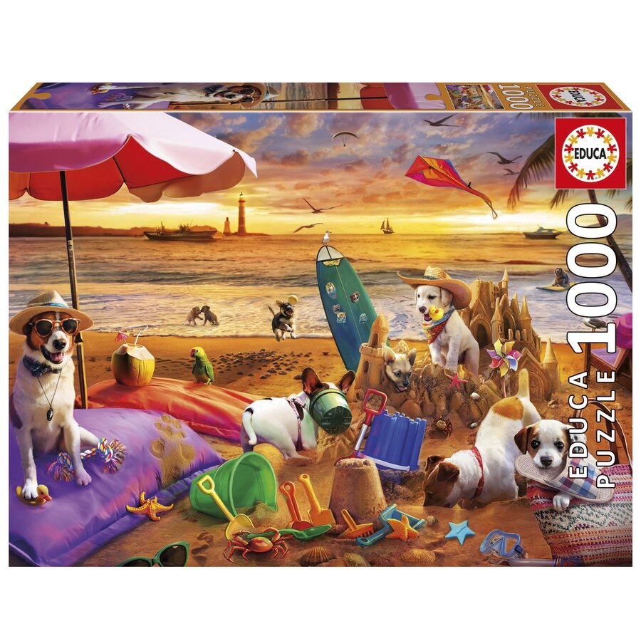 Dogs playing at the beach - puzzle of 1000 pieces-1