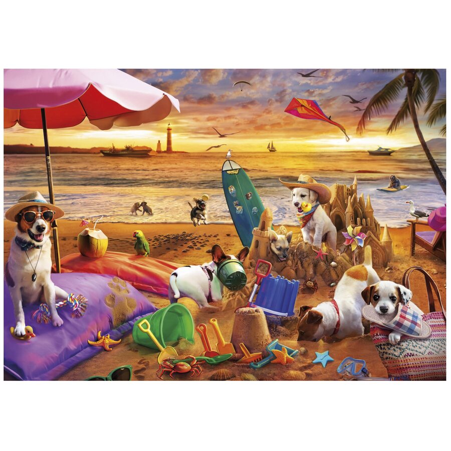 Dogs playing at the beach - puzzle of 1000 pieces-2