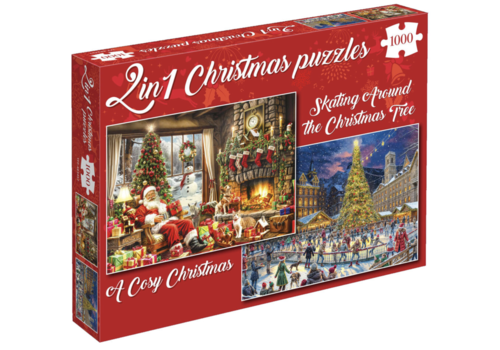  Tucker's Fun Factory A cosy Christmas & Skating around the Christmas Tree - 2 in 1 Christmas Puzzle - 2 x 1000 pieces 