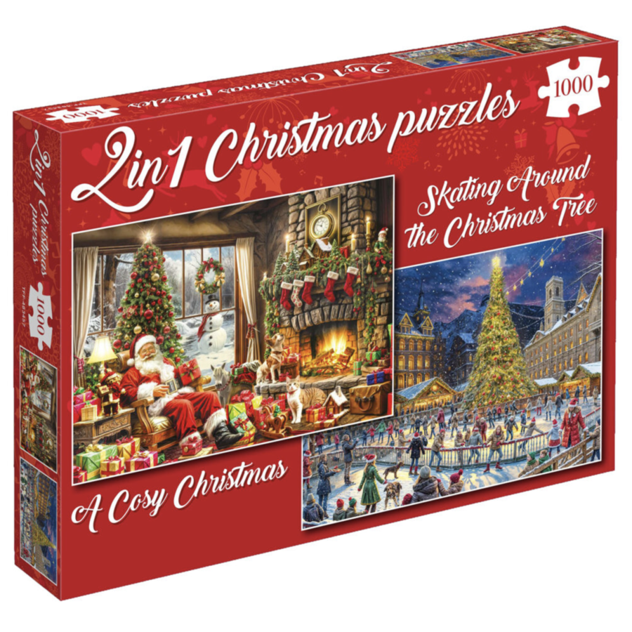 A cosy Christmas & Skating around the Christmas Tree - 2 en 1 Puzzle de Noël - 2 x 1000 pièces-1
