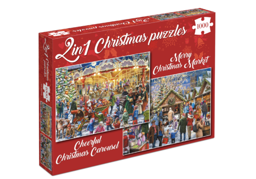  Tucker's Fun Factory Merry Christmas Market & Cheerful Christmas Carousel - 2 in 1 Christmas Puzzle - 2 x 1000 pieces 