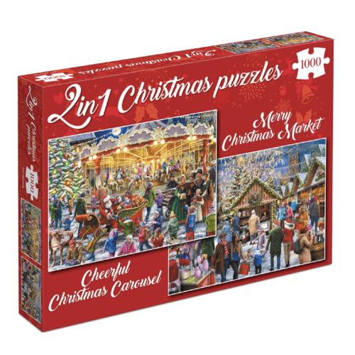  Tucker's Fun Factory Merry Christmas Market & Cheerful Christmas Carousel - 2 in 1 Christmas Puzzle - 2 x 1000 pieces 