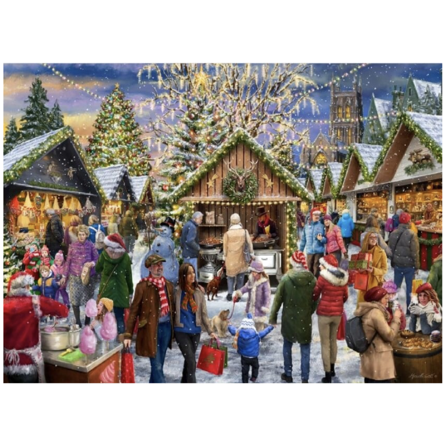 Merry Christmas Market & Cheerful Christmas Carousel - 2 en 1 Puzzle de Noël - 2 x 1000 pièces-2